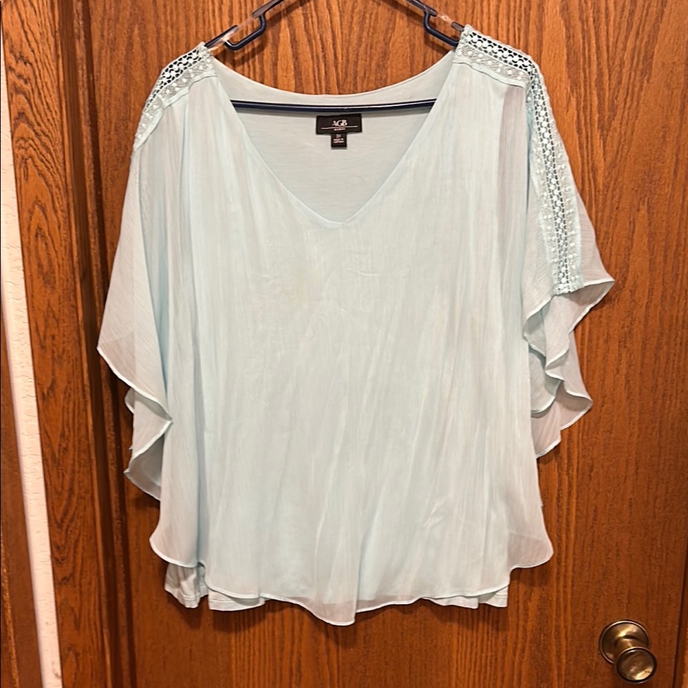 Aqua V-Neck Top with Crochet Detail